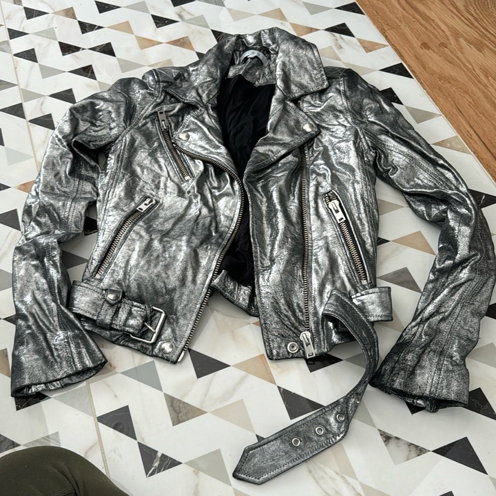 IRO Metallic Biker jacket with belt attached